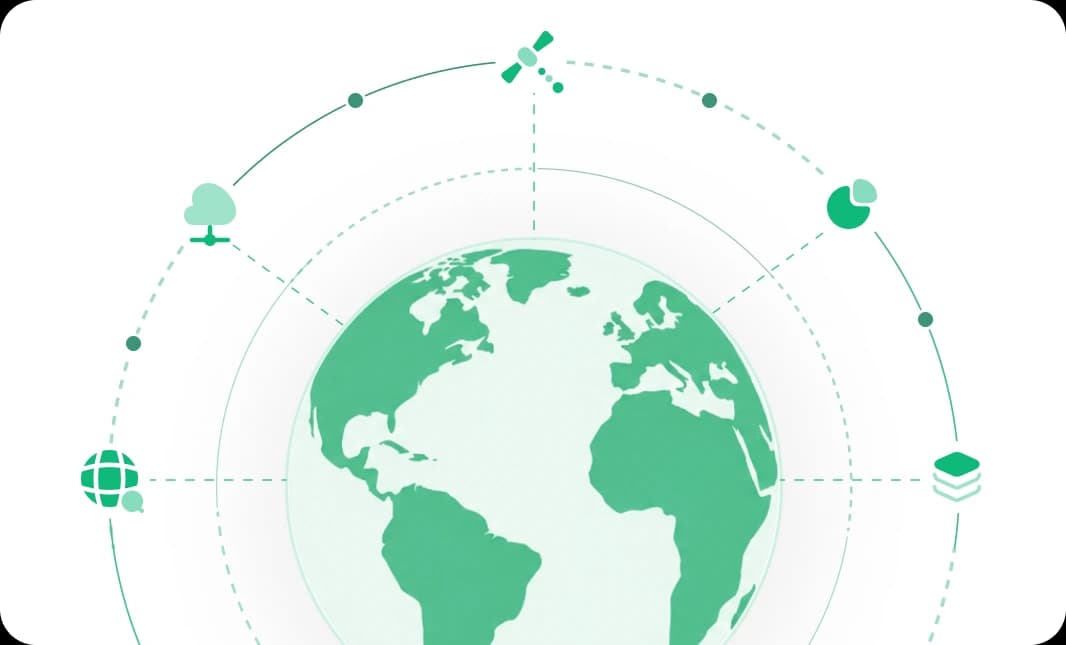 A globe ringed by the property data sources Open pulls from